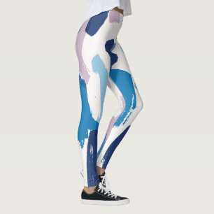 Rosa blå och vita penseldrag mönster leggings