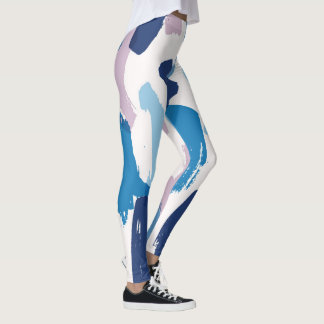 Rosa blå och vita penseldrag mönster leggings