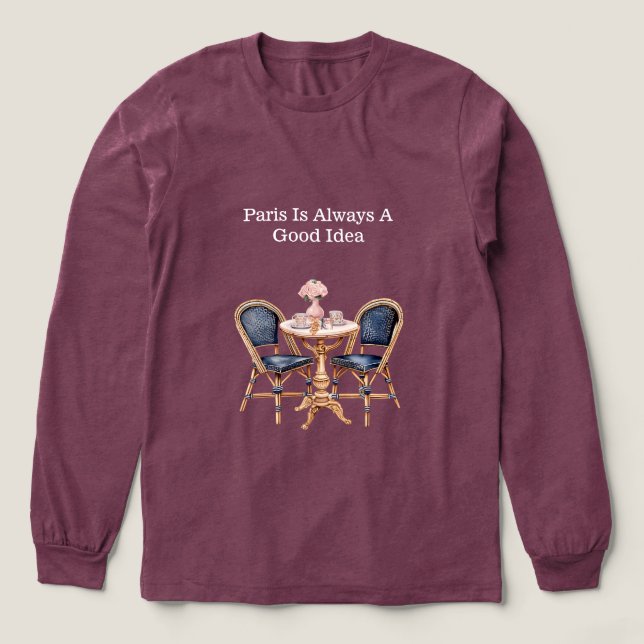 Rosa Blå Paris Bord Baguetter T Shirt (Design framsida)
