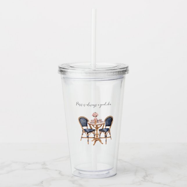 Rosa Blå Paris Bord Baguetter Take Away Mugg (Framsida)