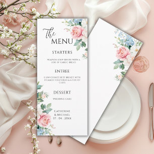 Rosa Blå Peonies Blommig Elegant Bröllop Meny