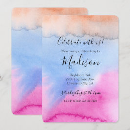Rosa Blå Persika Tie Dye Födelsedag Inbjudningar