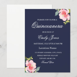 Rosa Blå quinceanera-inbjudan till blomman Inbjudningar