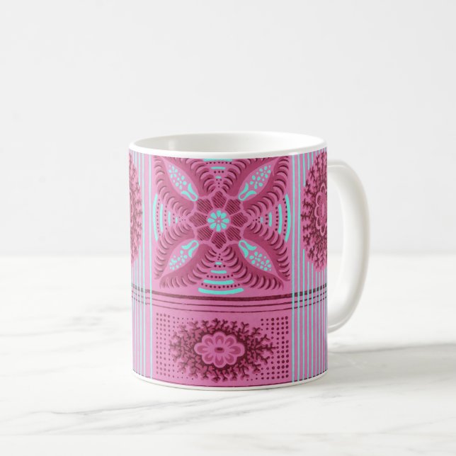 rosa Blå rand vintage art Mönster Kaffemugg (Framsida höger)
