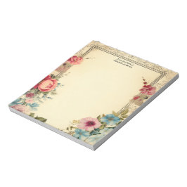Rosa Blå Shabby Vintage Antik Blommig Brevpapper Anteckningsblock