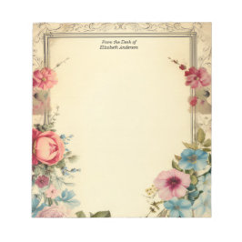 Rosa Blå Shabby Vintage Antik Blommig Brevpapper Anteckningsblock