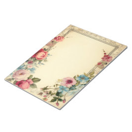 Rosa Blå Shabby Vintage Antik Blommig Brevpapper Anteckningsblock