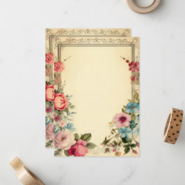 Rosa Blå Shabby Vintage Antik Blommig Brevpapper Anteckningskort