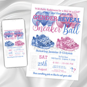 Rosa Blå Sneaker Ball Könsbestämning Bebis Shower Inbjudningar