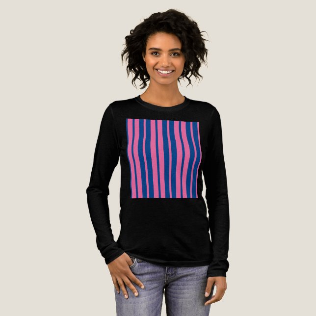Rosa Blå Stilig Randig Mönsterdesign  T Shirt (Hel framsida)