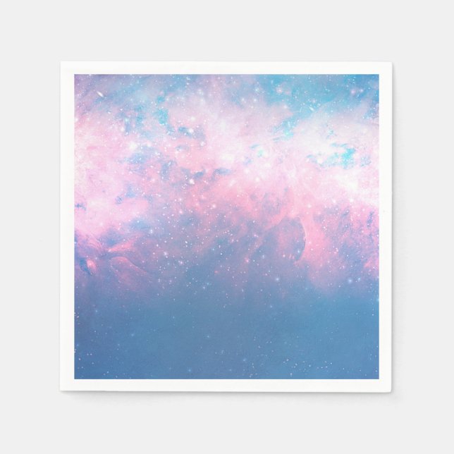 Rosa & Blå Stjärnig Kosmisk Bomullskandis Himmel B Pappersservett (Framsidan)
