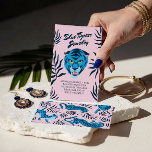 Rosa blå tiger tropiska blad coola örhängekort visitkort