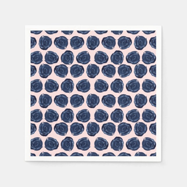 Rosa Blå Vattenfärg Rosrankor Stugbröllop Pappersservett (Framsidan)