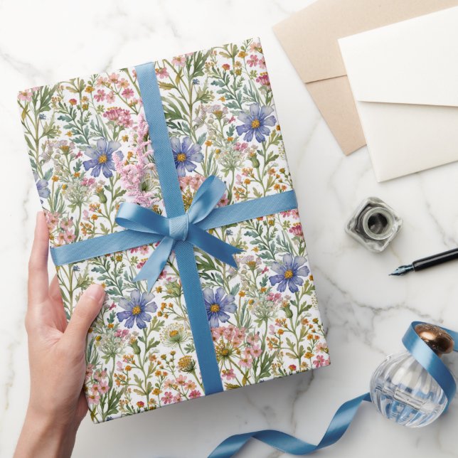 Rosa Blå Vilda Blommor Bröllopsdusch Bebisdusch Presentpapper (Gifting)