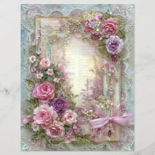 Rosa Blå Vintage Junk Journal Scrapbook Papper