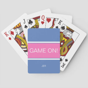 Rosa, Blå & Vit GAME ON Citerad Monogrammerad Casinokort