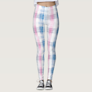 Rosa Blå Vit Rutig Randig Leggings