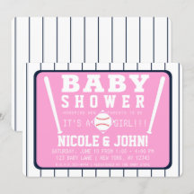 Rosa Blå & Vita Randiga Baseball Baby Shower