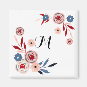 Rosa, blåa blommor, blommönster, personlig magnet