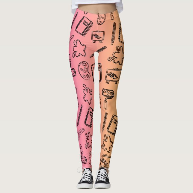 Rosa blac Textile Abstrakt Mönster Leggins Leggings (Framsida)