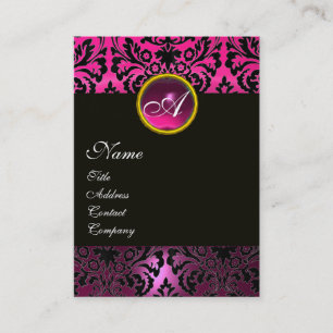 ROSA BLACK AMETHYST DAMASK MONOGRAM Fuchsia Blommi Visitkort