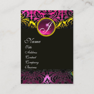 ROSA BLACK AMETHYST DAMASK MONOGRAM ,fuchsia guld Visitkort