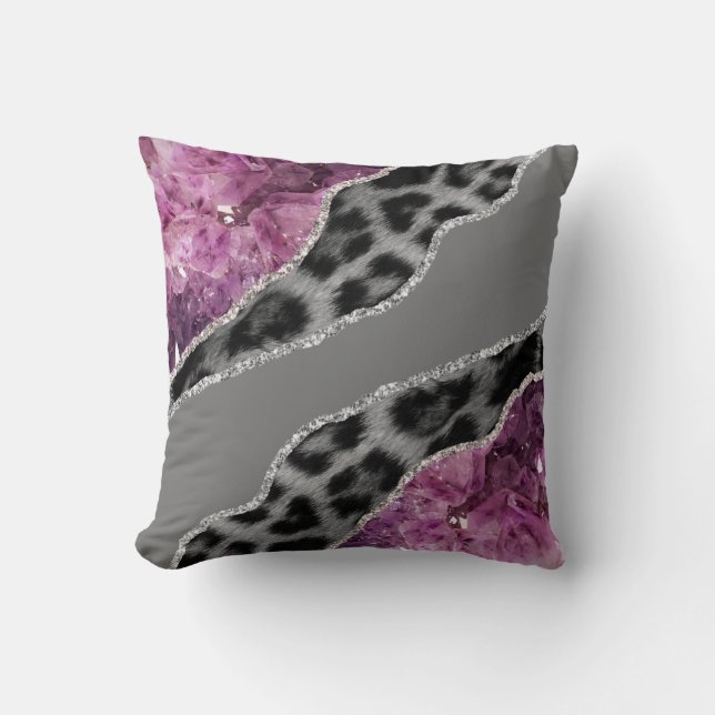 Rosa Black and White Leopard Marble Kudde (Framsida)
