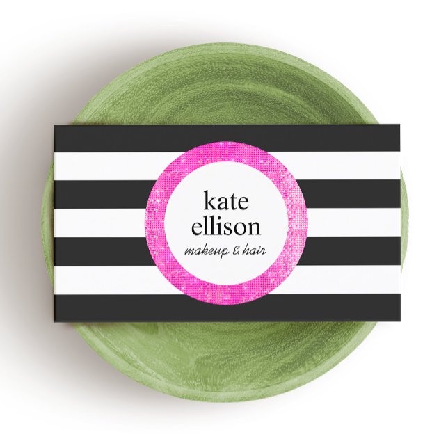 Rosa Black and White Stripe Beauty Visitkort (Skapare uppladdad)