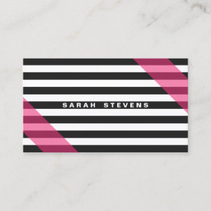 Rosa Black and White Stripe Modern Salon & Spa Visitkort