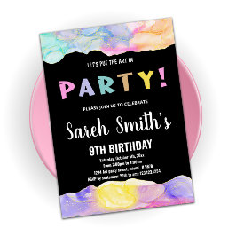 Rosa Black Art i Party Paint Birthday-inbjudan Inbjudningar