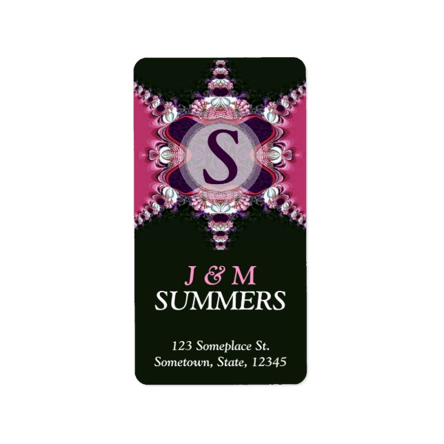 Rosa+Black Art Snöre Monogram-adressetikett Adressetikett (Framsidan)