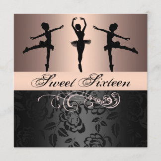 Rosa/Black Ballerina Sweet 16 födelsedagsinbjudan Inbjudningar