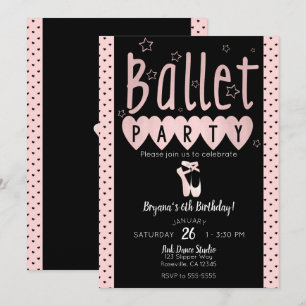 Rosa & Black Ballet Ballerina Chic Födelsedagsfest Inbjudningar