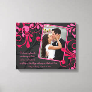 Rosa Black Blommigt Bröllop Photo Template Canvas