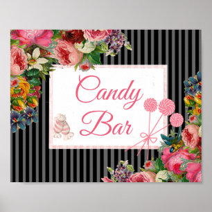 Rosa & Black Blommigt Candy Pub Bröllop-Poster Poster