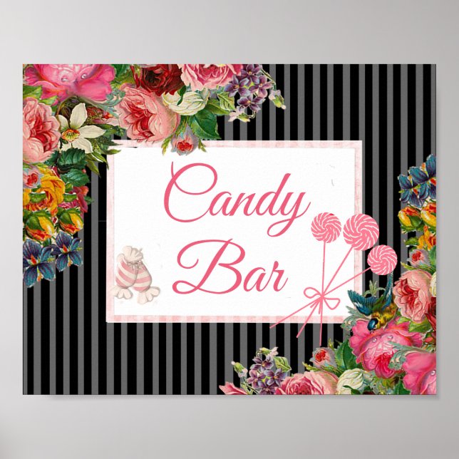 Rosa & Black Blommigt Candy Pub Bröllop-Poster Poster (Framsidan)