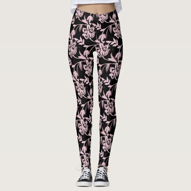 Rosa/Black Blommigt Designer Women's Leggings (Framsida)