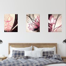 Rosa & Black Blommigt Wall Art - uppsättning med 3
