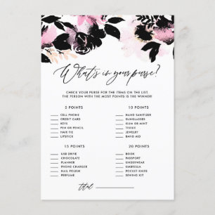 Rosa Black Blommigt What's in your Purse Shower Ga Tilläggskort