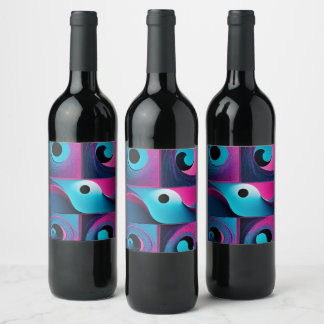Rosa Black Blue Geometric Vinflaska Etikett