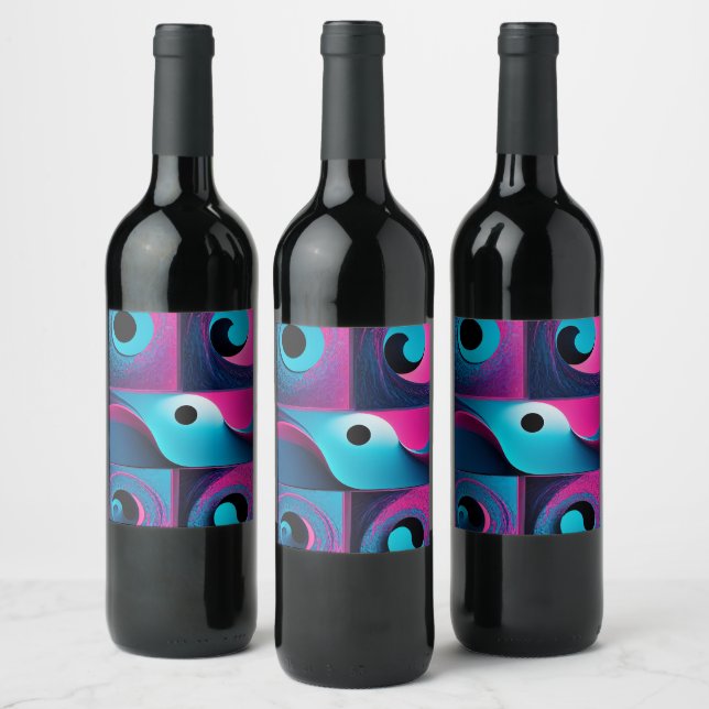 Rosa Black Blue Geometric Vinflaska Etikett (Flaskor)