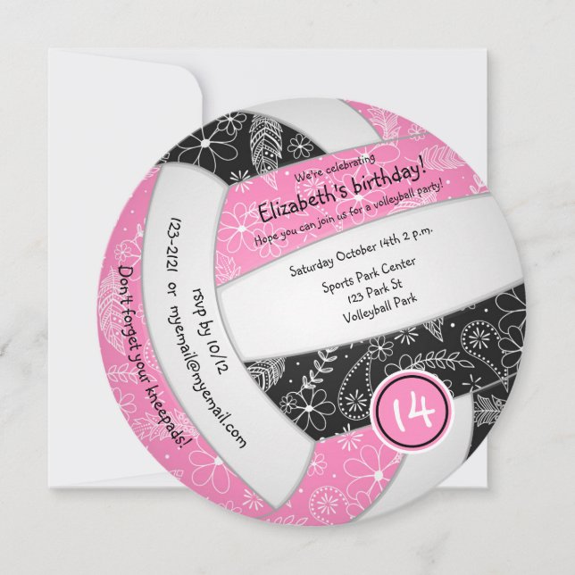rosa Black boho volleyball födelsedagsfest Meddelande (Framsida)