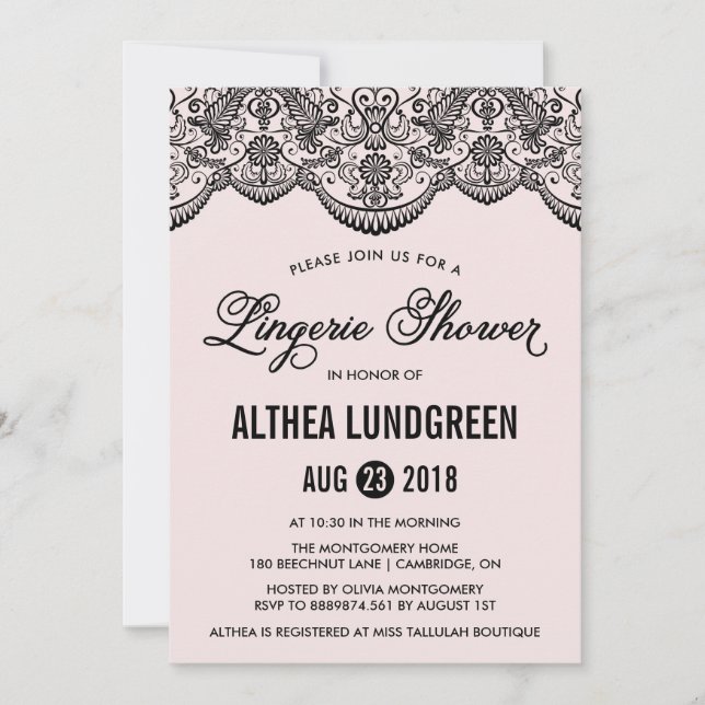 Rosa & Black Brocade Snöre Lingerie Shower Inbjuda Inbjudningar (Framsida)