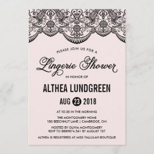Rosa & Black Brocade Snöre Lingerie Shower Inbjuda Inbjudningar