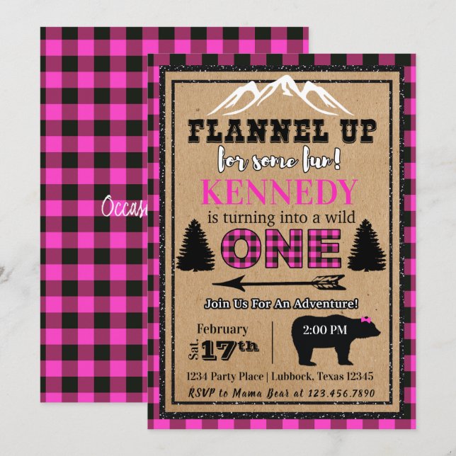 Rosa Black Buffalo Play Girl Birthday-inbjudan Inbjudningar (Fram/baksida)
