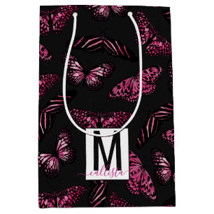 Rosa Black Butterflies Watercolor Mönster Monogram