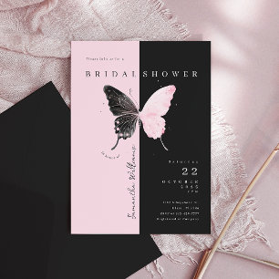 Rosa Black Butterfly Inbjudningskort för möhippan
