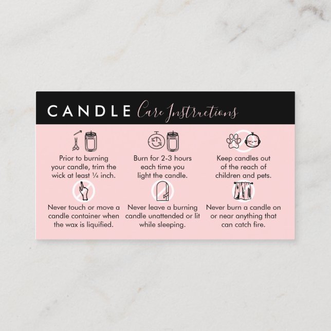Rosa Black Candle Care Instructions Visitkort (Baksida)