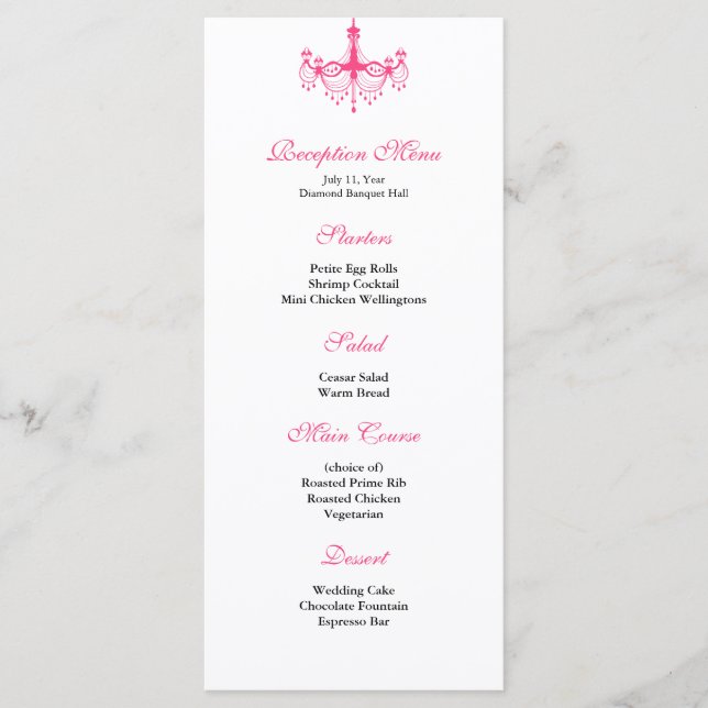 Rosa & Black Chandelier Reception Meny (Framsida)