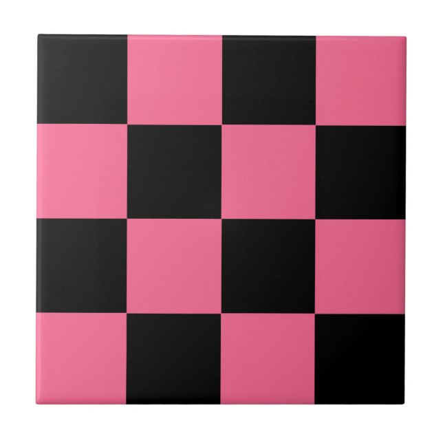 Rosa Black Checkated Mönster Kakelplatta (Framsidan)